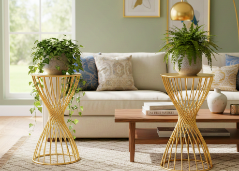Swirl Decorative Plant stand- Set of 2 - golden